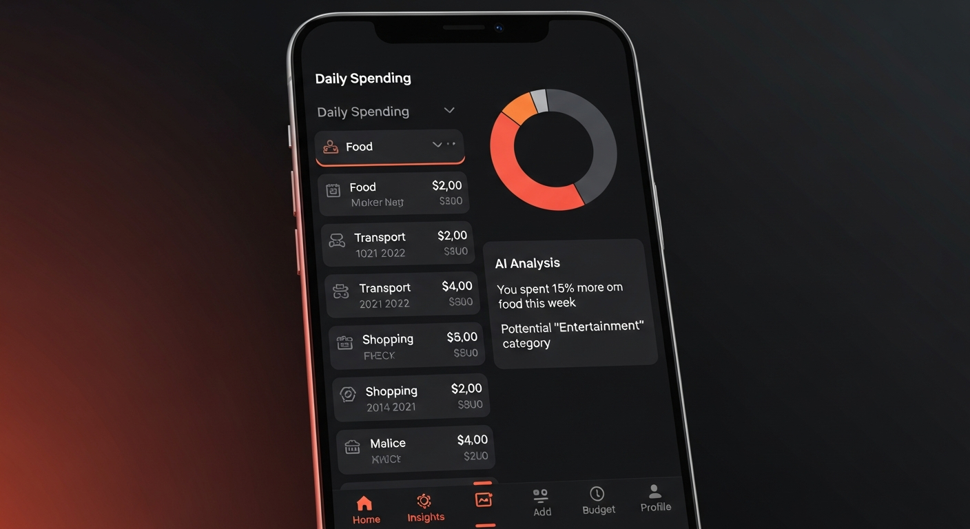 LifeShift 360 dark mode expense tracker with category budgets and AI spending insights