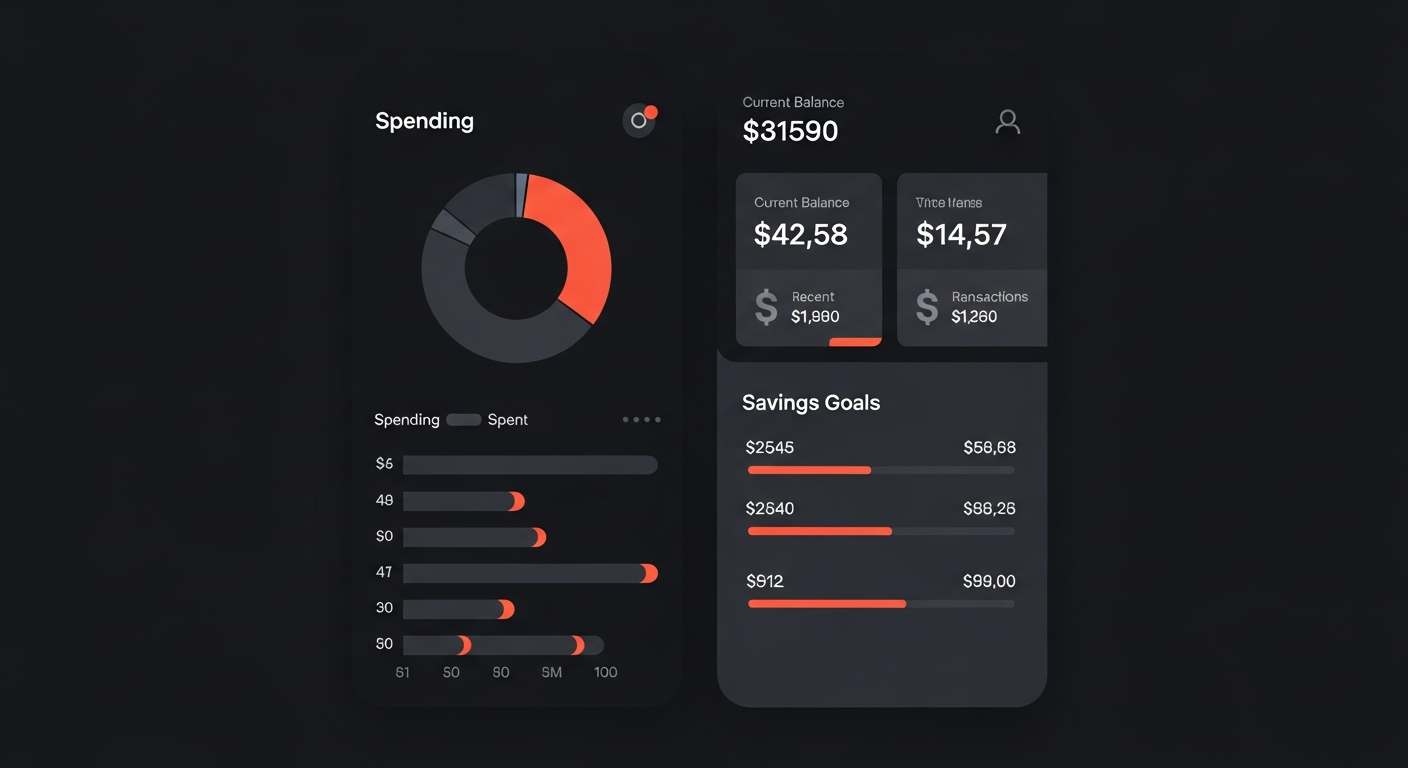 LifeShift 360 dark mode finance tracking screen with daily expense logger and streak calendar