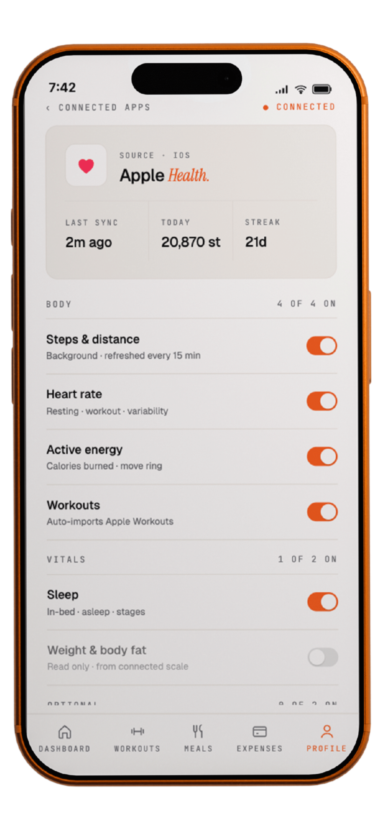 Apple Health & Calendar integrations